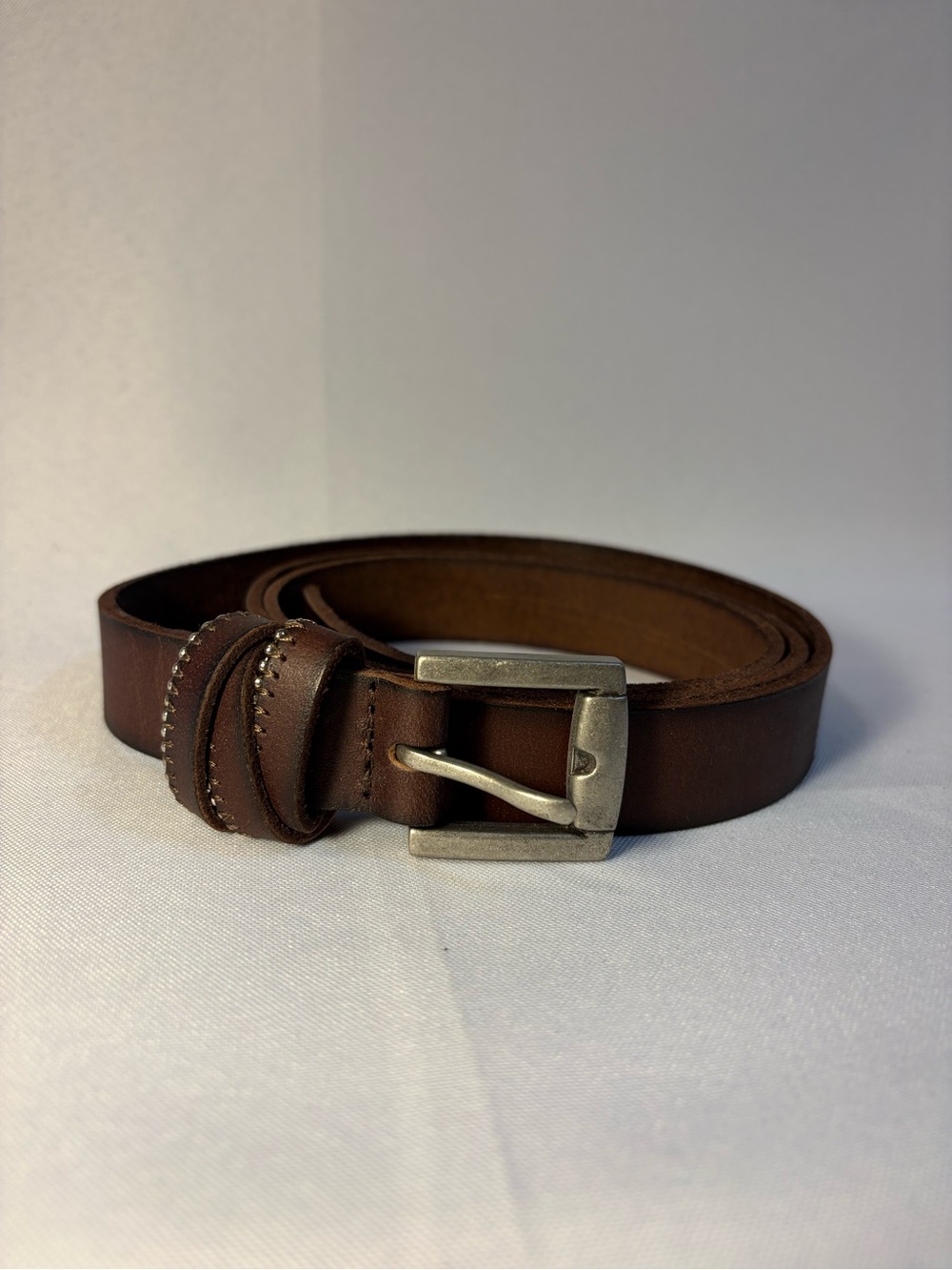 Women's Brown Leather Belt with Silver Buckle
